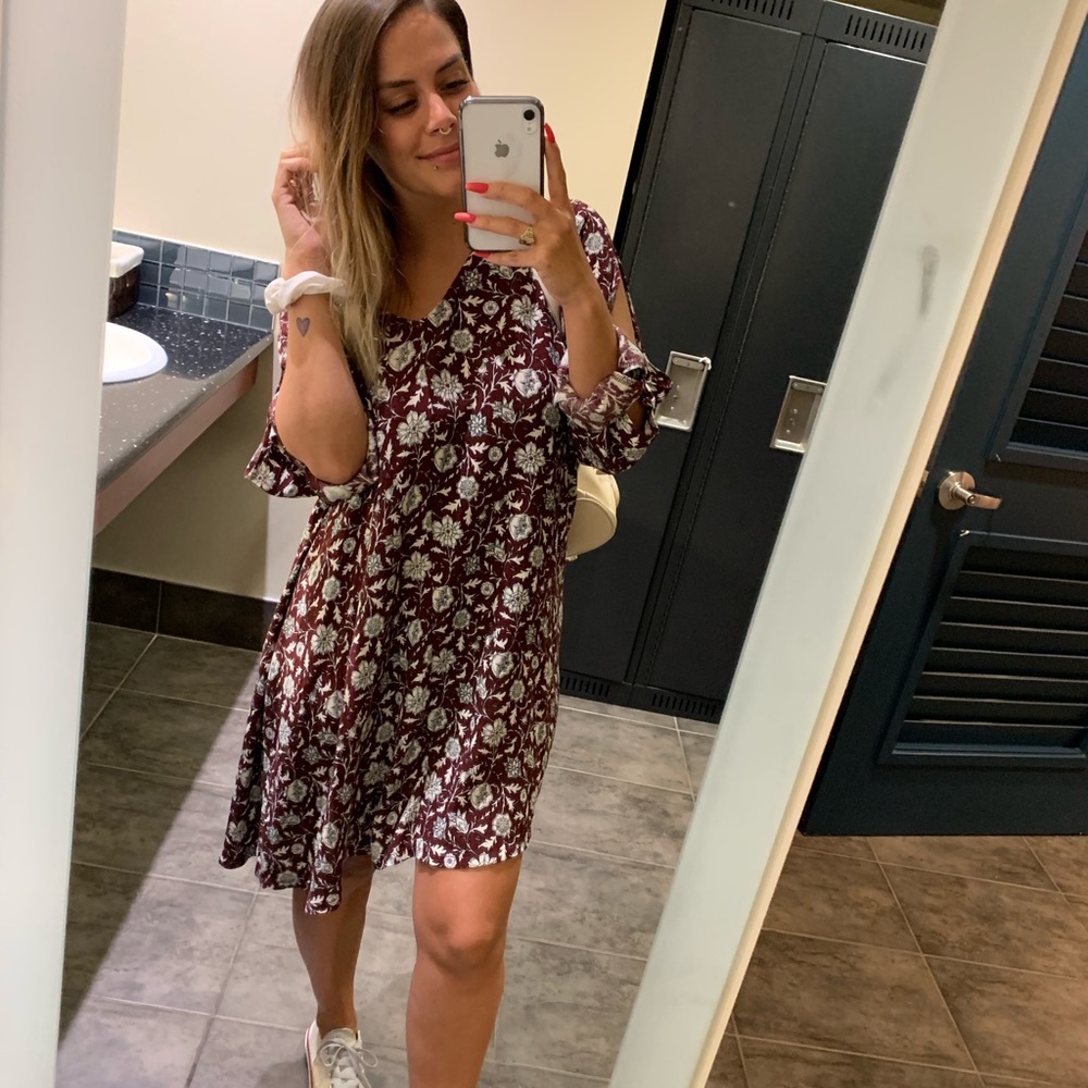 Burgundy and White Floral Dress